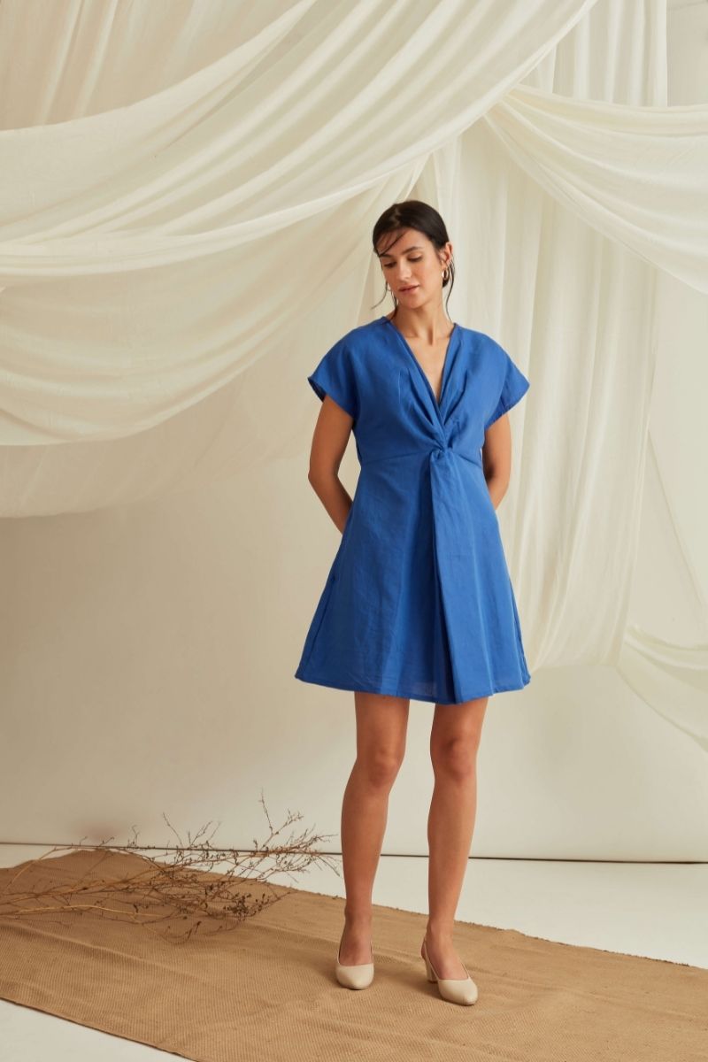 front knot mini dress Knot-Front Sleeveless Mini Dress
