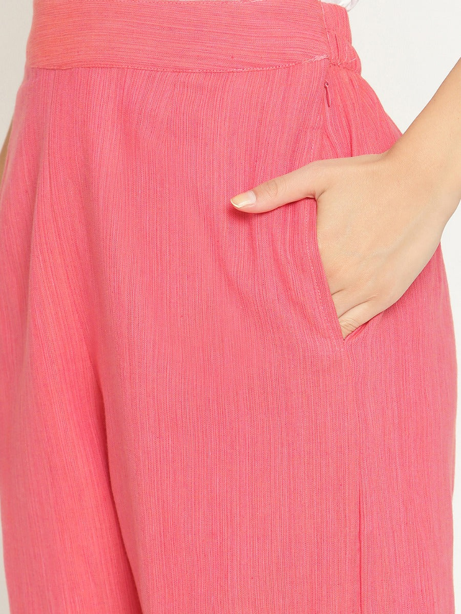 Punch Pink Straight Pants With Elasticated Waist