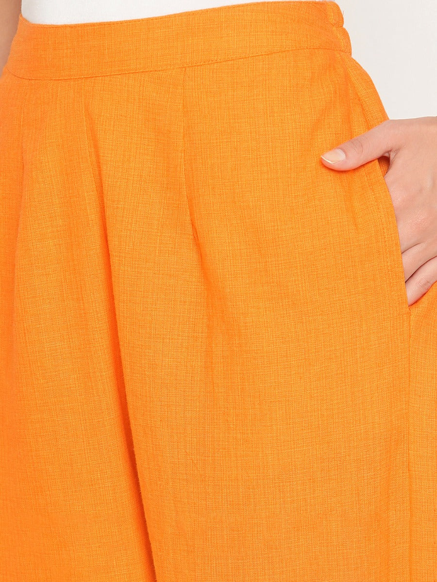 Orange Straight Pants With Elasticated Waist