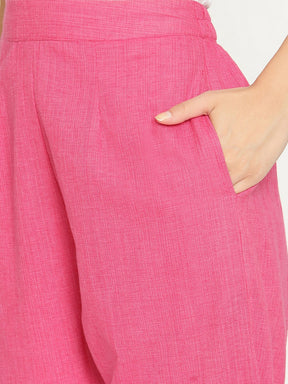 Beetroot Pink Straight Pants With Elasticated Waist