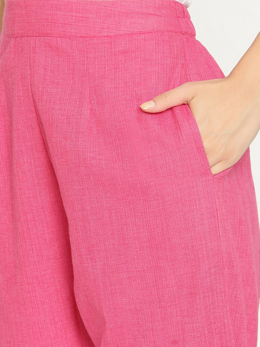 Beetroot Pink Straight Pants With Elasticated Waist
