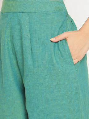 Persian Green Straight Pants With Elasticated Waist