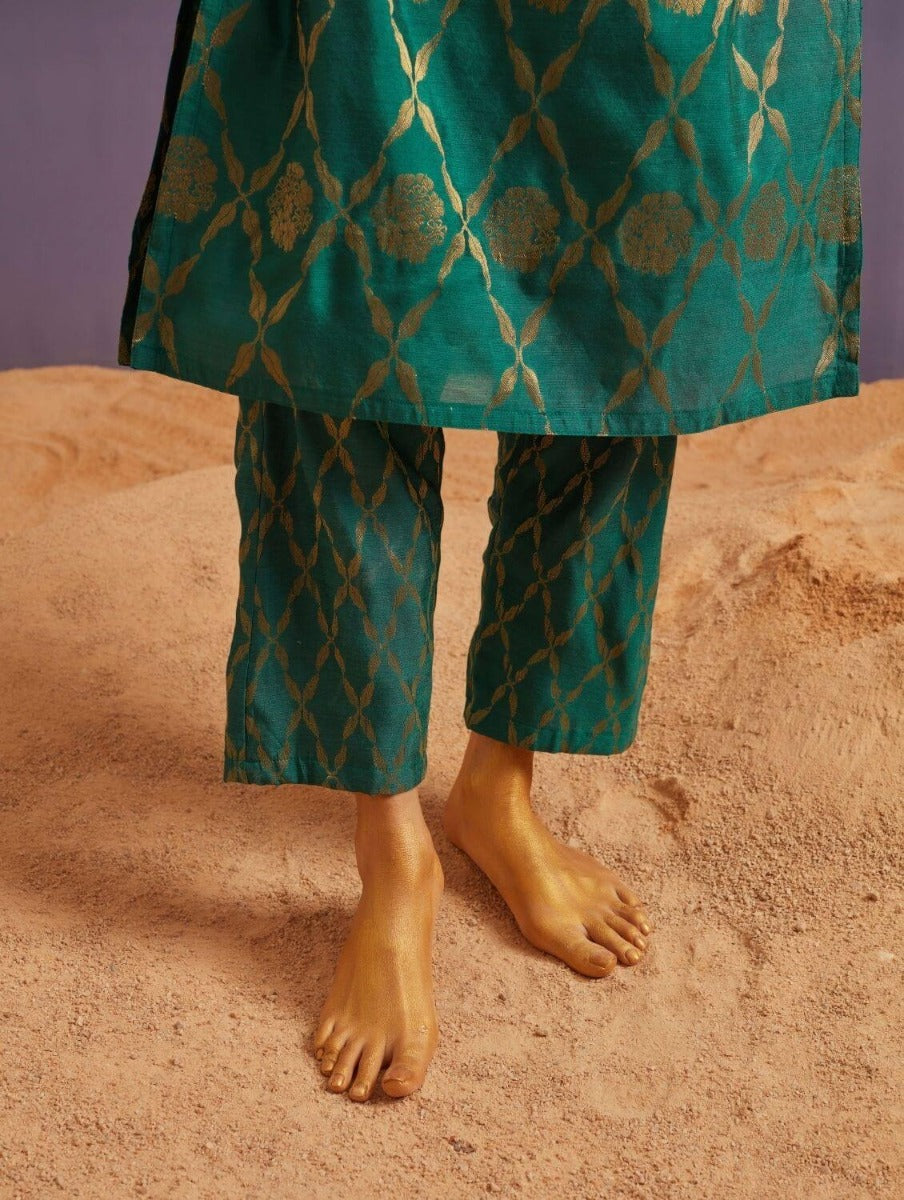 Coral Green Banarasi Straight Kurta With Straight Pants