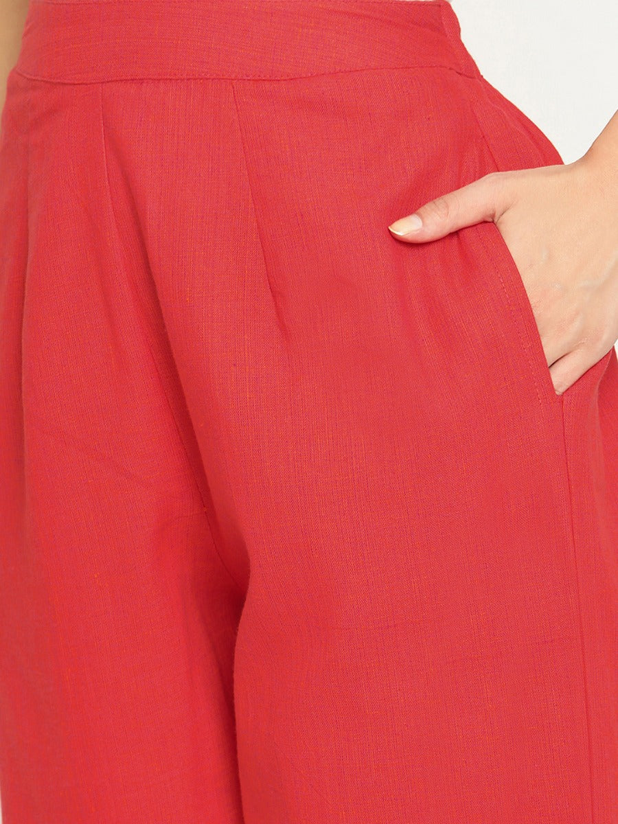 Red Straight Pants With Elasticated Waist
