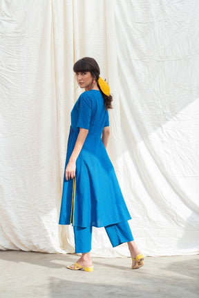 Cobalt-Blue Mangalgiri Cotton U-Waistline Kurta