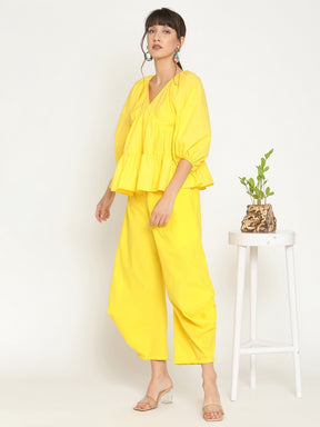 Balloon sleeve tiered cotton poplin top