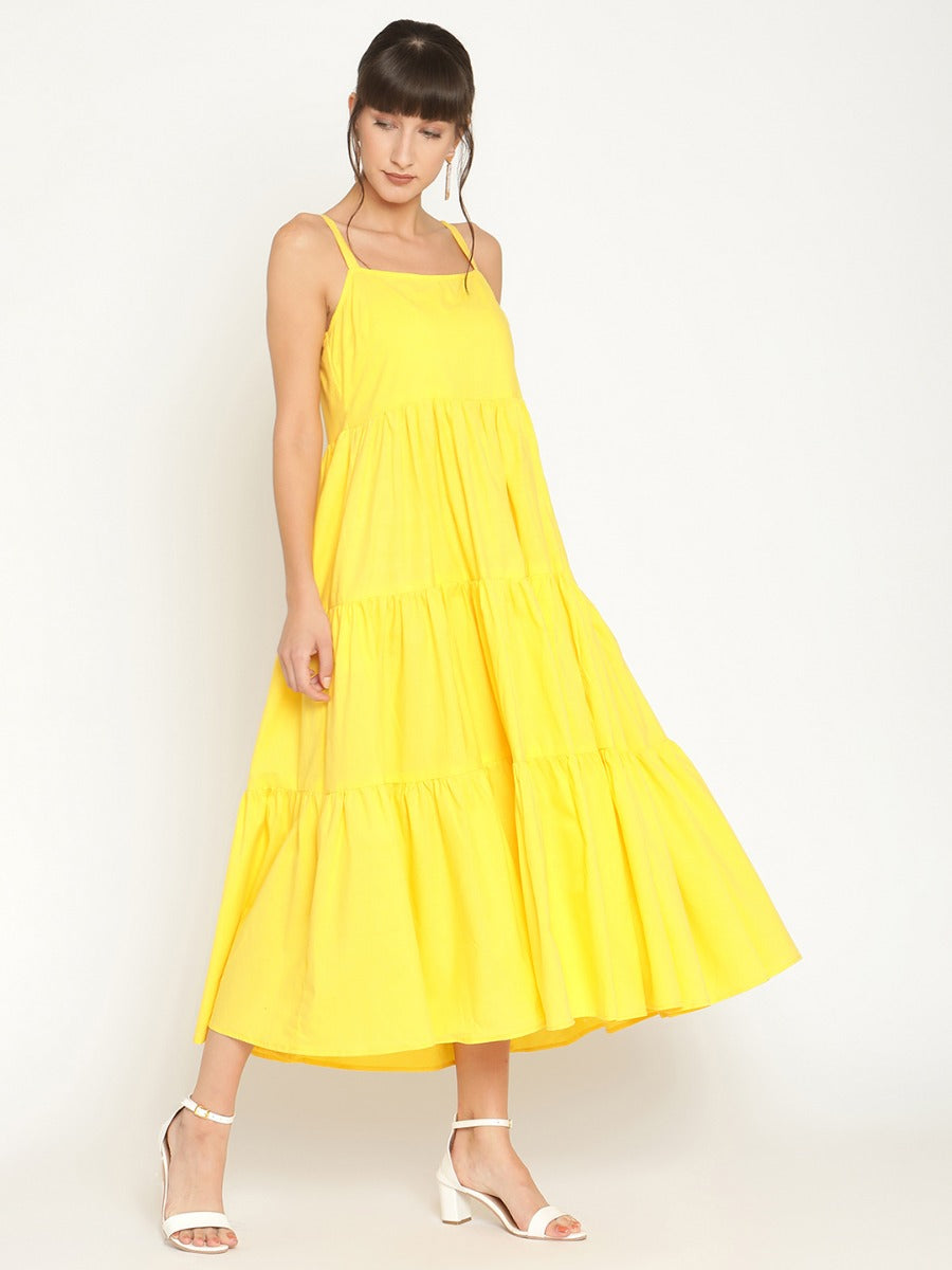 Strappy tiered cotton poplin maxi dress