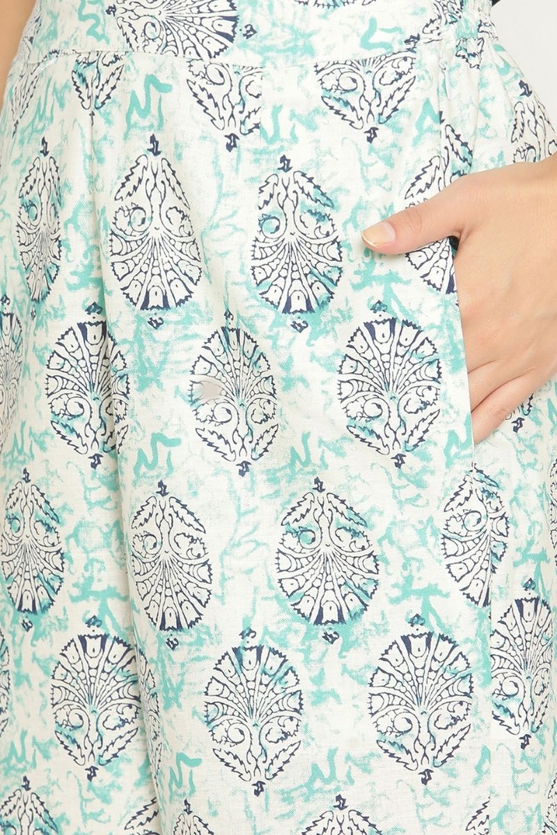 Abhishti printed angrakha kurta with straight pants in Indigo Color