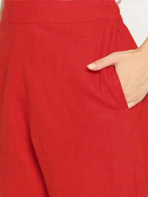 Rust Mangalgiri Straight Pants With Elasticated Waist
