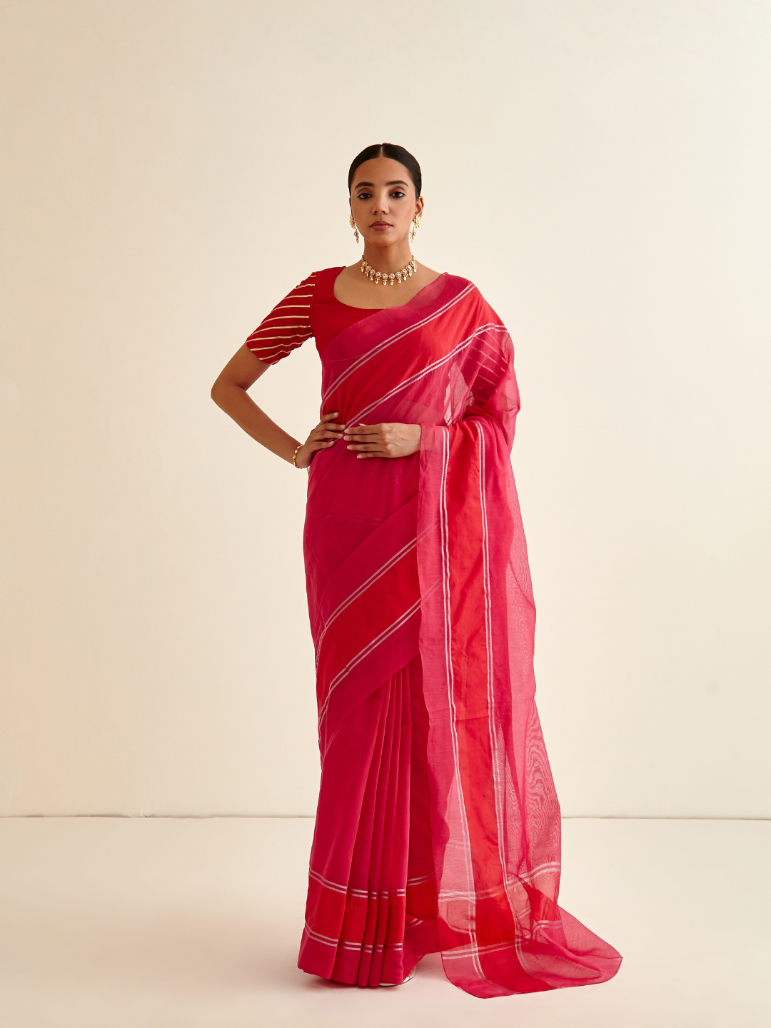 Banarasi Woven zari patterned sari-Ruby Pink