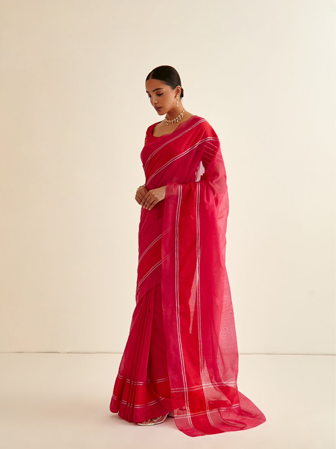 Banarasi Woven zari patterned sari-Ruby Pink