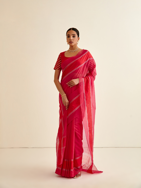Banarasi Woven zari patterned sari-Ruby Pink