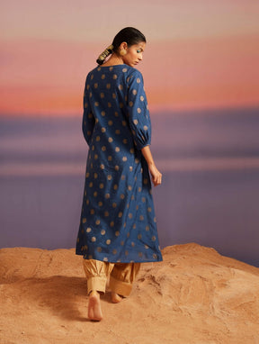 Blue Quartz Banarasi A-Line Kurta With Pathani Pants