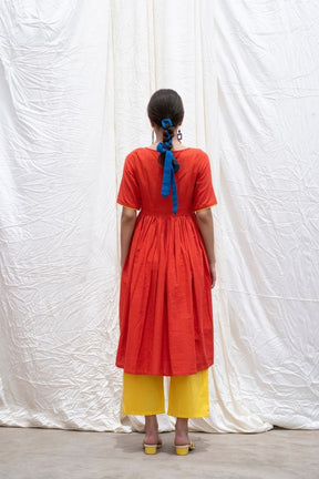 Orange Rust Mangalgiri Button Down Kurta With Pants
