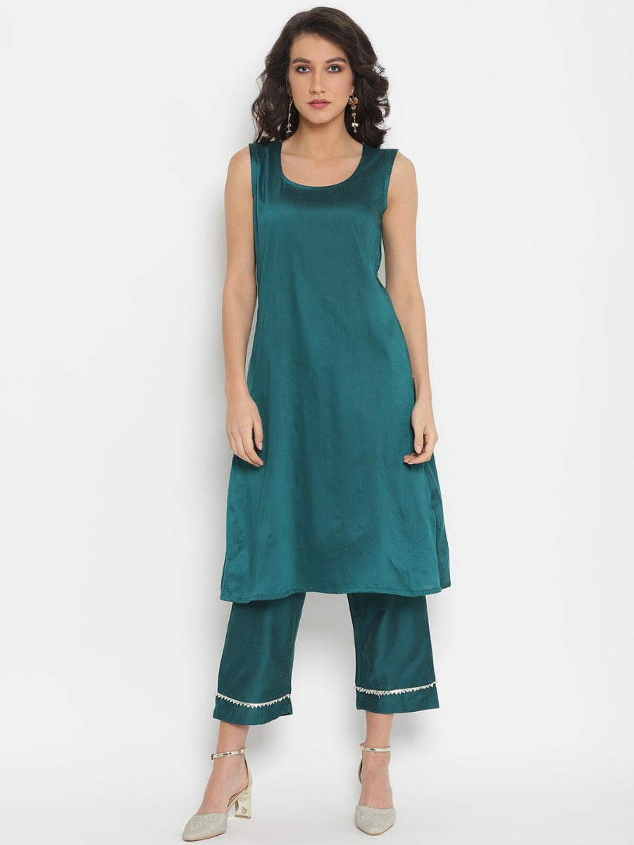 Peacock Green Banarasi Jacket with sleeveless kurta