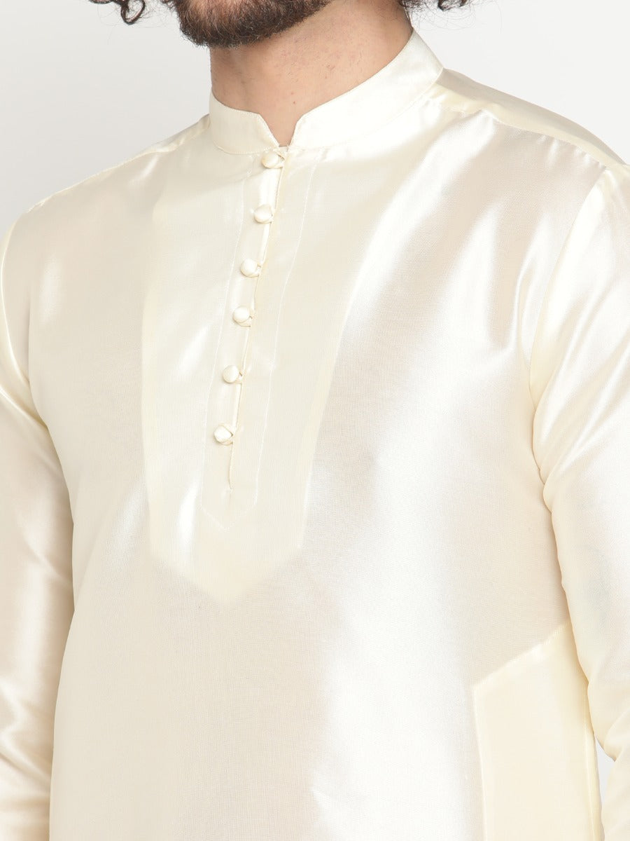 Men Ivory Mandarin Collar Banarasi Kurta