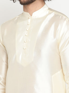 Men Ivory Mandarin Collar Banarasi Kurta and Pathani Pants
