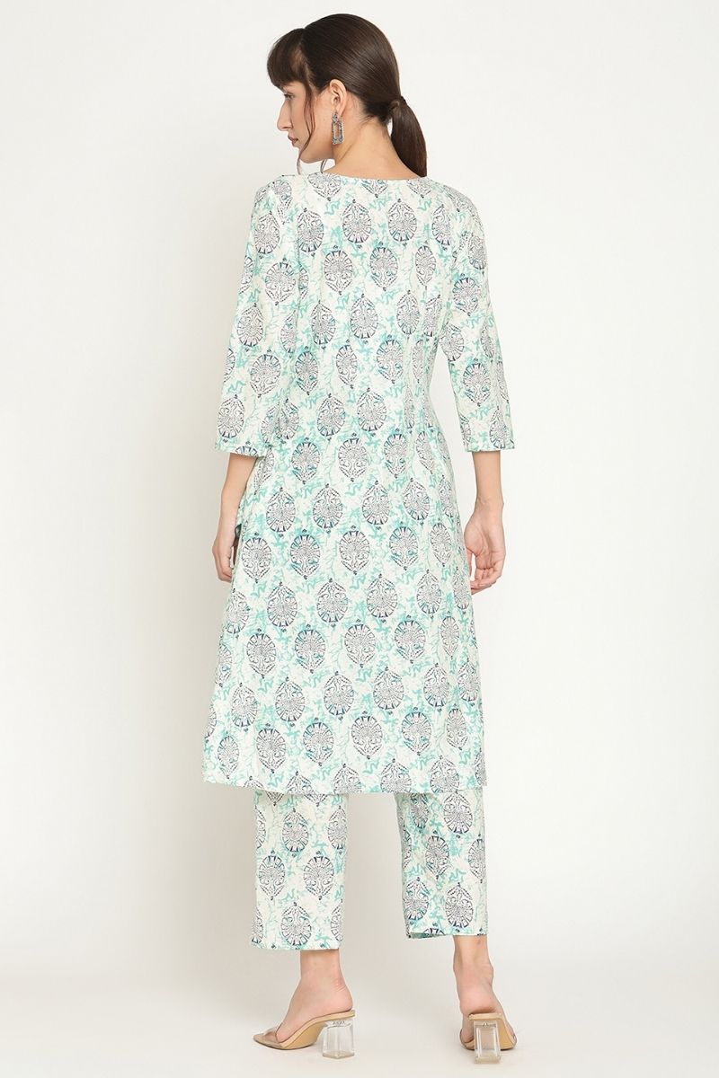 Abhishti printed angrakha kurta with straight pants in Indigo Color