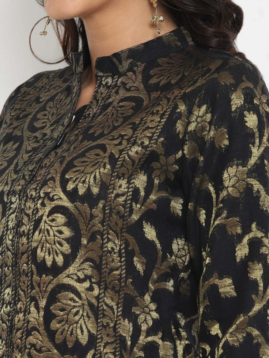 Black-Golden Banarasi Zari Sherwani Kurta