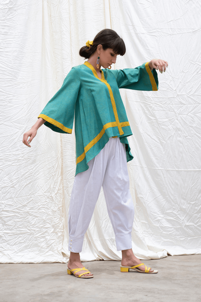 Persian Green Mangalgiri High-Low Tunic With Pants