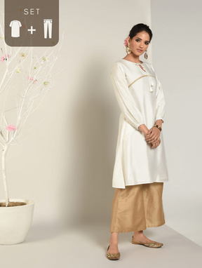 Abhishti Cotton Silk A-line Kurta with Bishop Sleeves Set