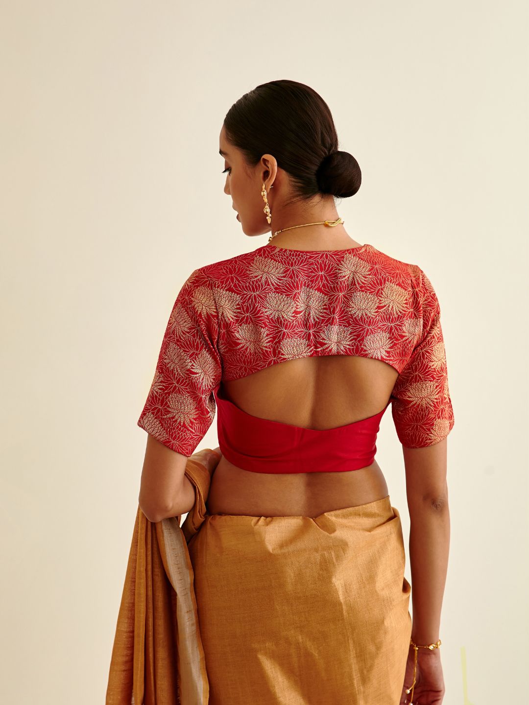 Banarasi zari bouse in Queen Anne neckline-scarlet red