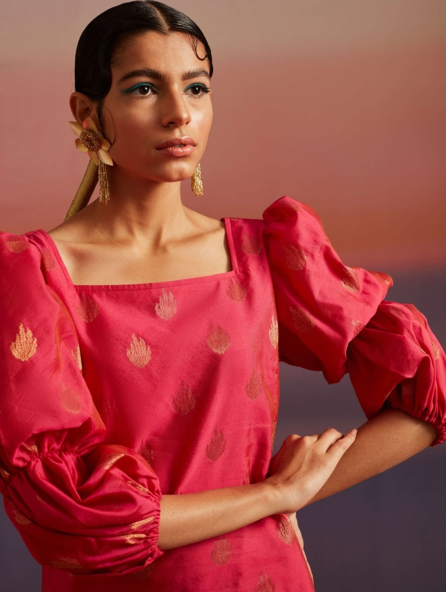 Paradise Pink Banarasi Kurta With Afghani Salwar
