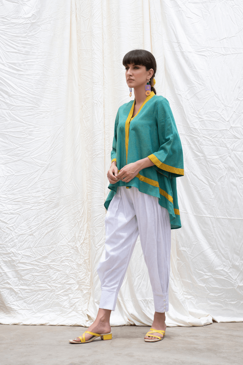 Persian Green Mangalgiri High-Low Tunic With Pants