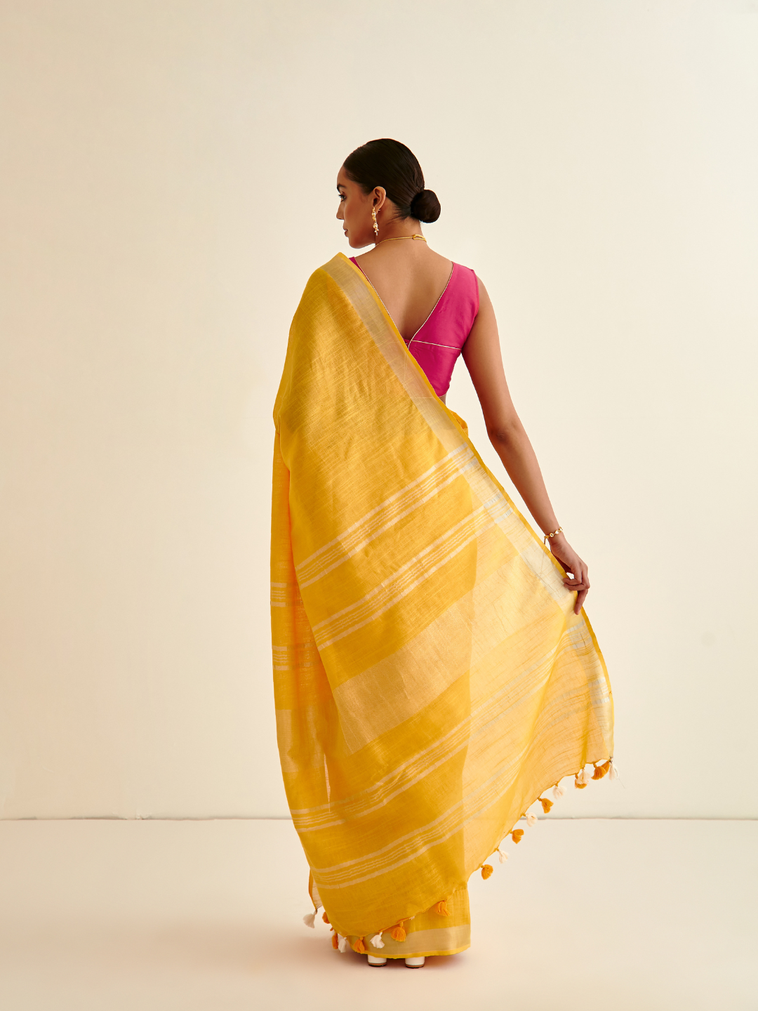 Banarasi woven sari with Silver Highlights-Sunflower yellow