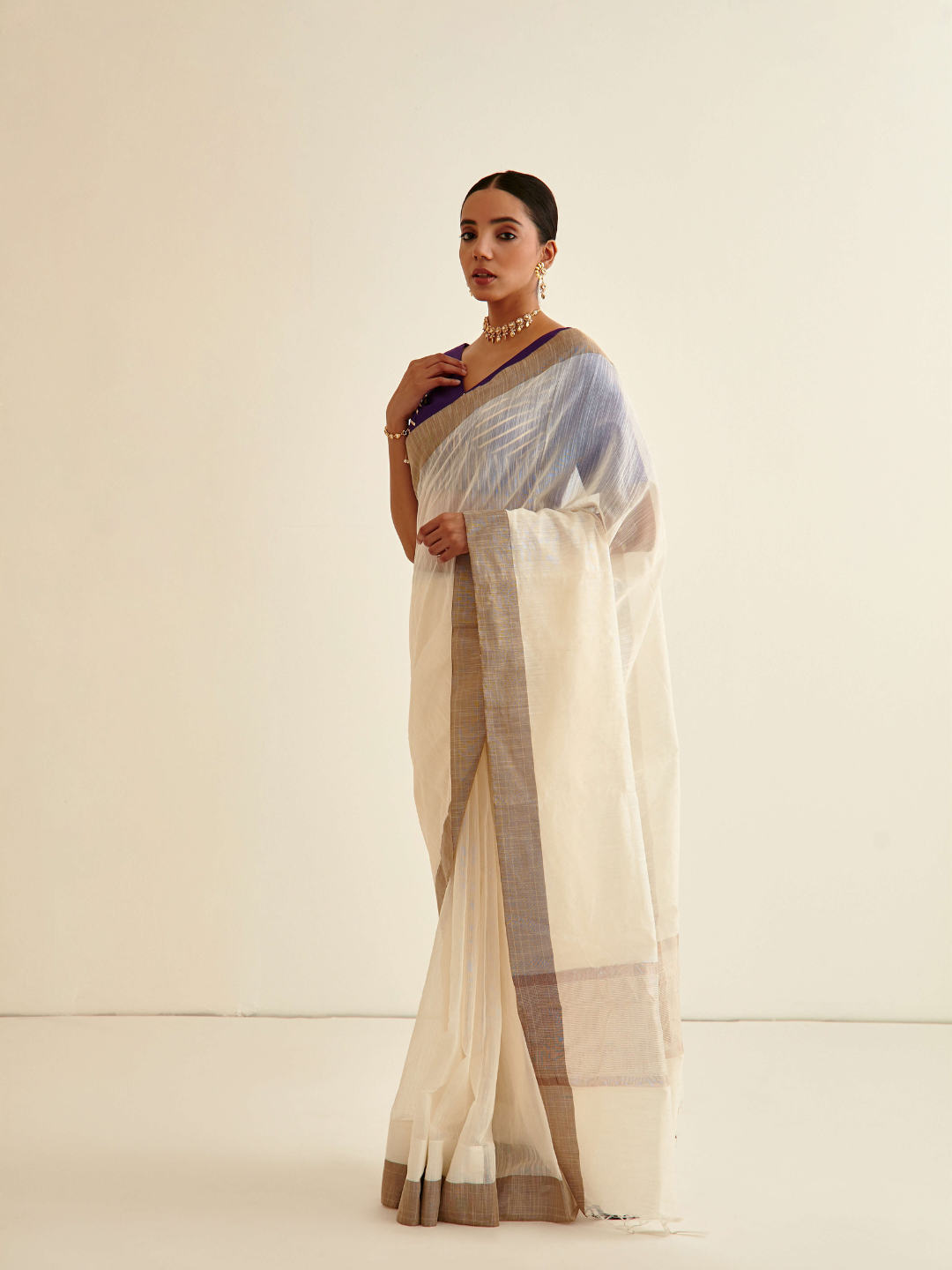 Banarasi woven Sari- Soft white
