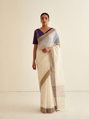 Banarasi woven Sari- Soft white