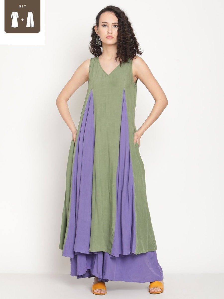 Jade Green Kurta With Godet Panels and Palazzo Pants