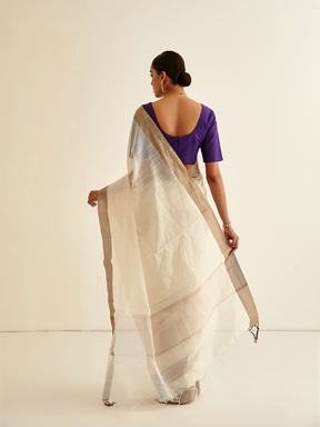 Banarasi woven Sari- Soft white