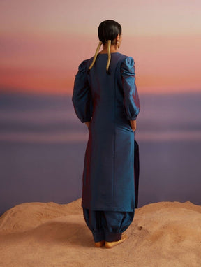 Blue Quartz Banarasi Straight Kurta With Afghani Pants