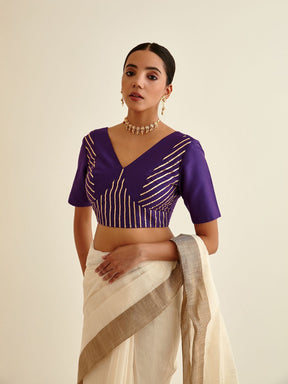 Banarasi blouse with gota patti design-Royal Purple