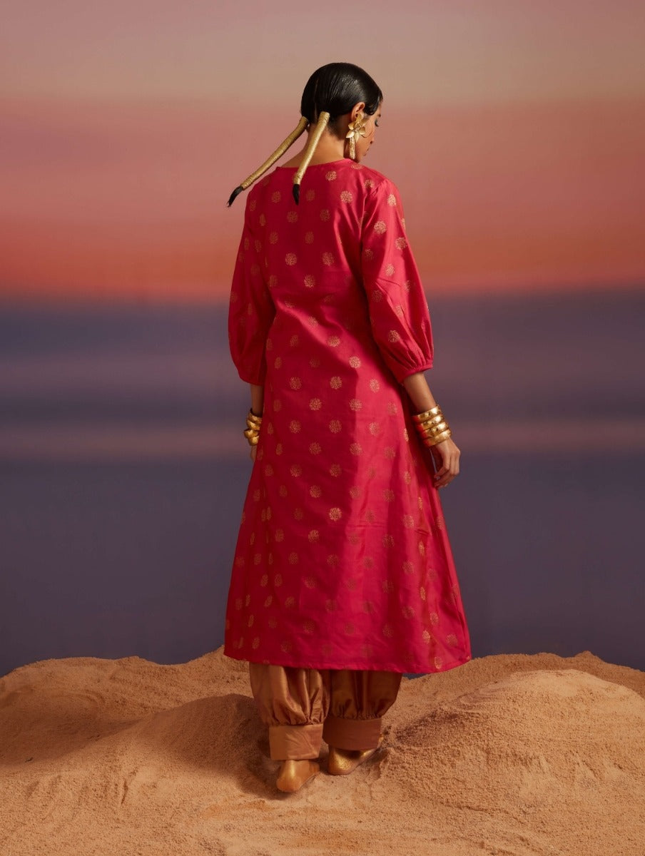Paradise-Pink A-Line Banarasi Kurta