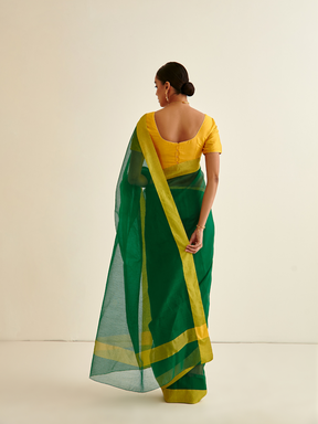 Banarasi woven sari with contrasting border- Slimy Green