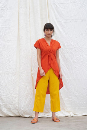 Orange-Rust Mangalgiri Cotton High-Low Tunic