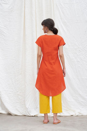 Orange Rust Mangalgiri High-Low Tunic With Pants