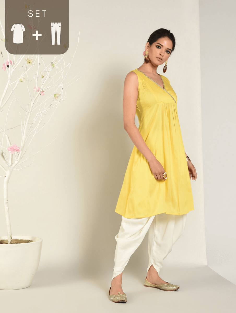 Yellow Linen Striped Dhoti Pants