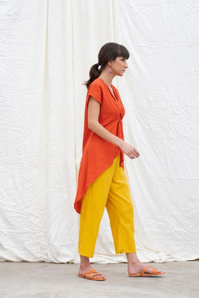 Orange-Rust Mangalgiri Cotton High-Low Tunic