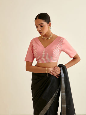 Banarasi blouse with gota patti design-Coral Pink