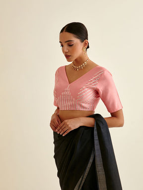 Banarasi blouse with gota patti design-Coral Pink
