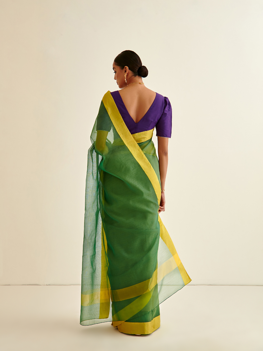 Banarasi woven sari with contrasting border- Hunter Green