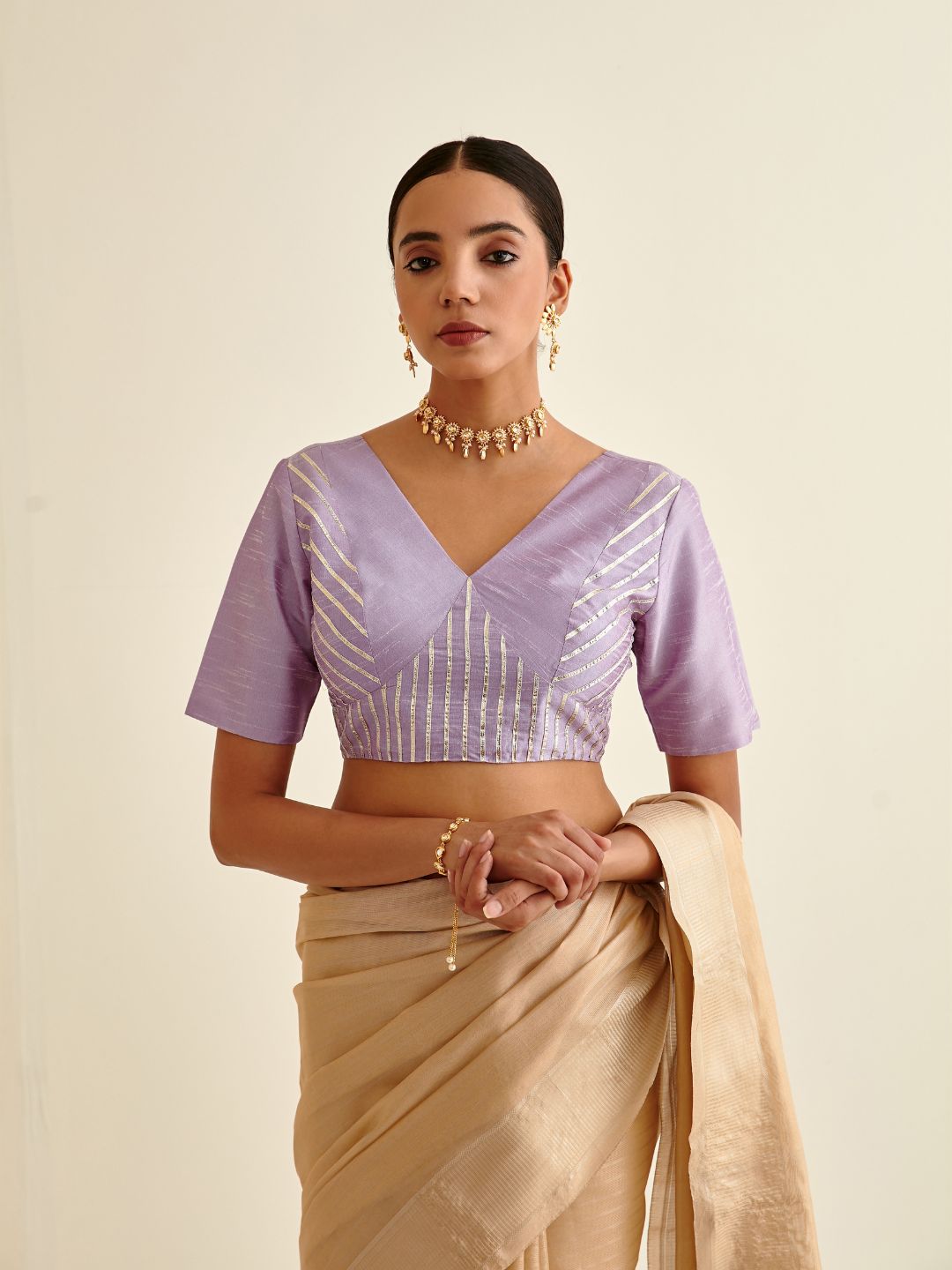 Banarasi blouse with gota patti design-Light orchid
