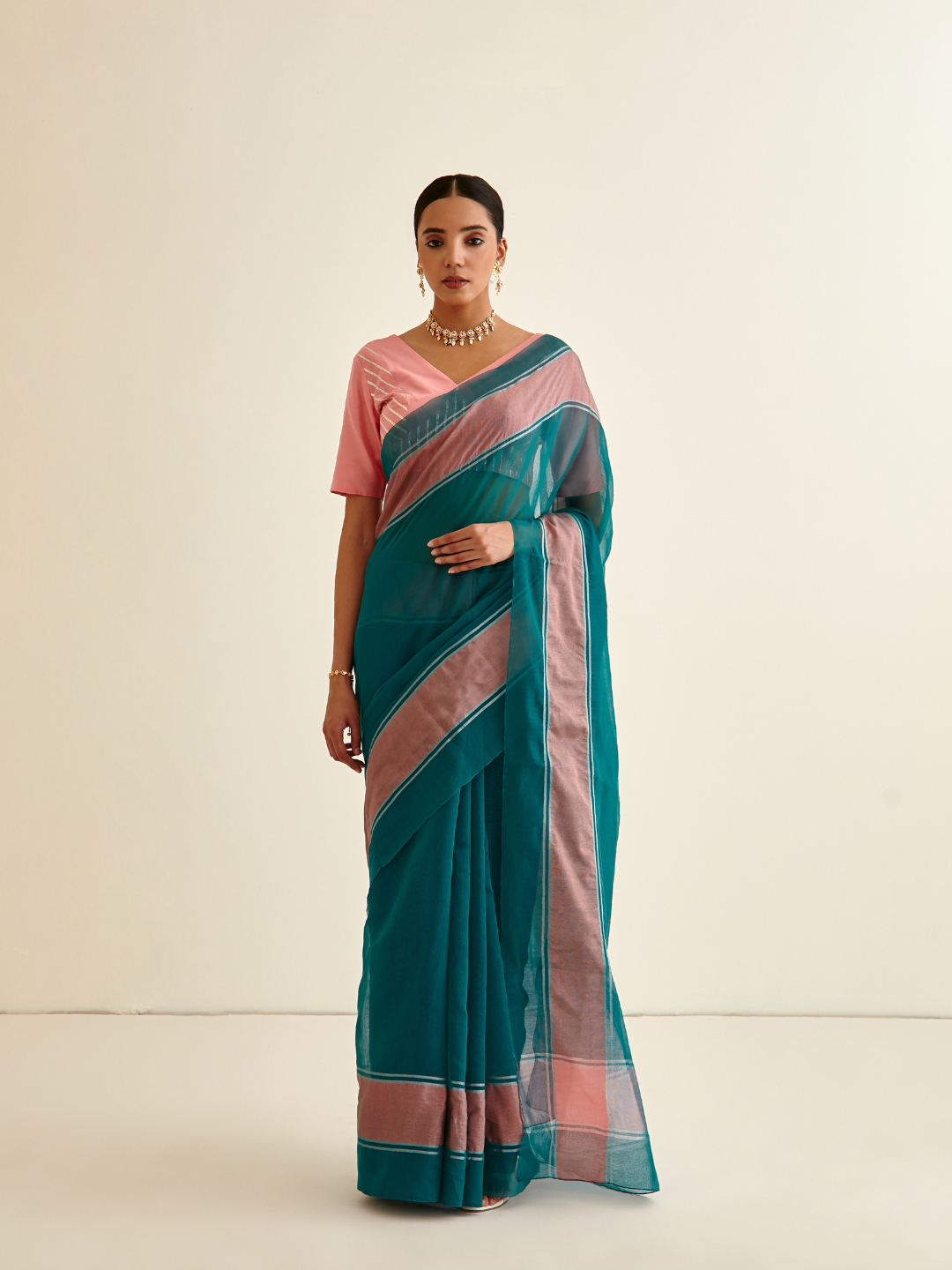 Banarasi Woven sari with contrasting border-Sapphire Blue