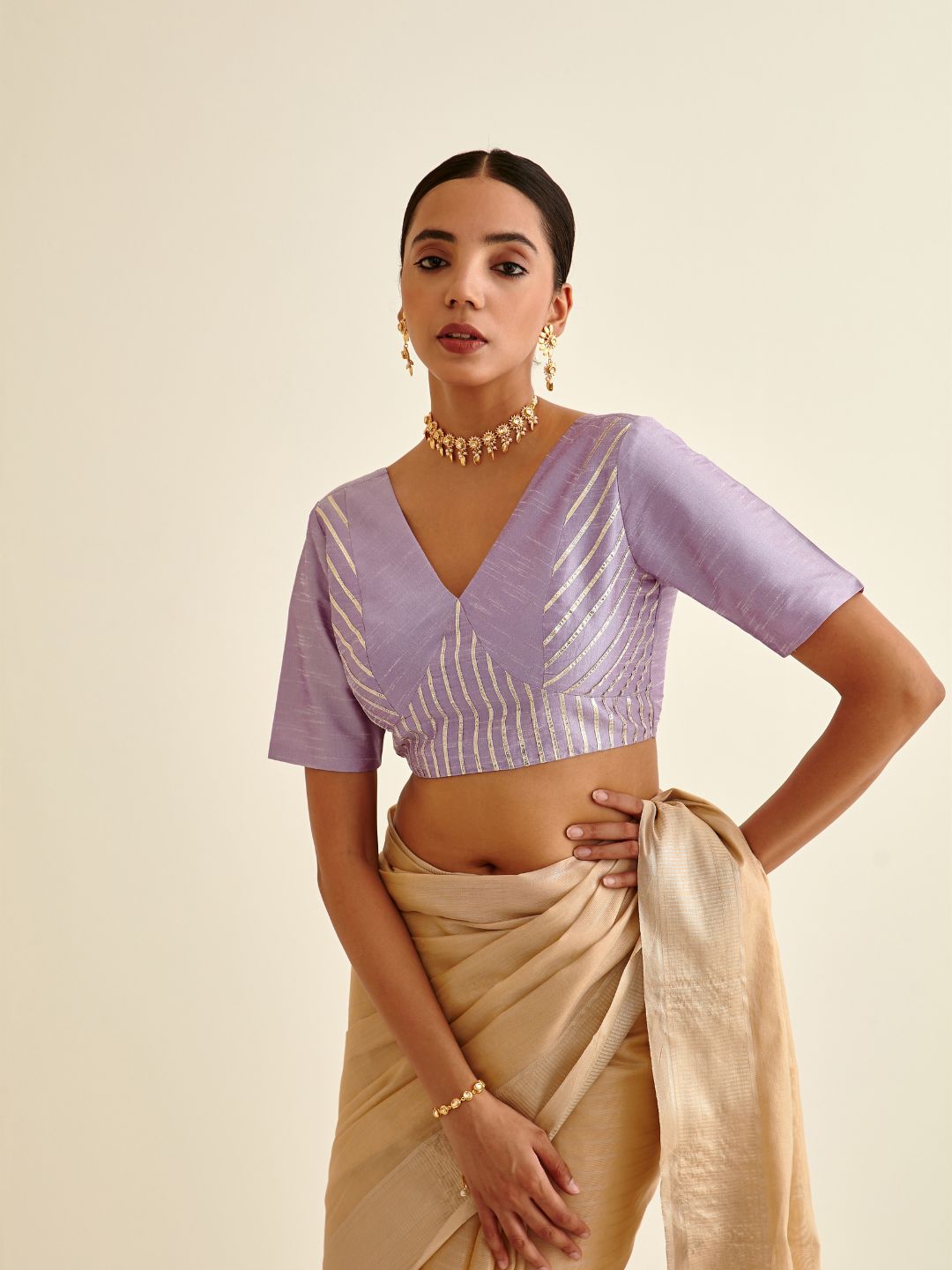 Banarasi blouse with gota patti design-Light orchid