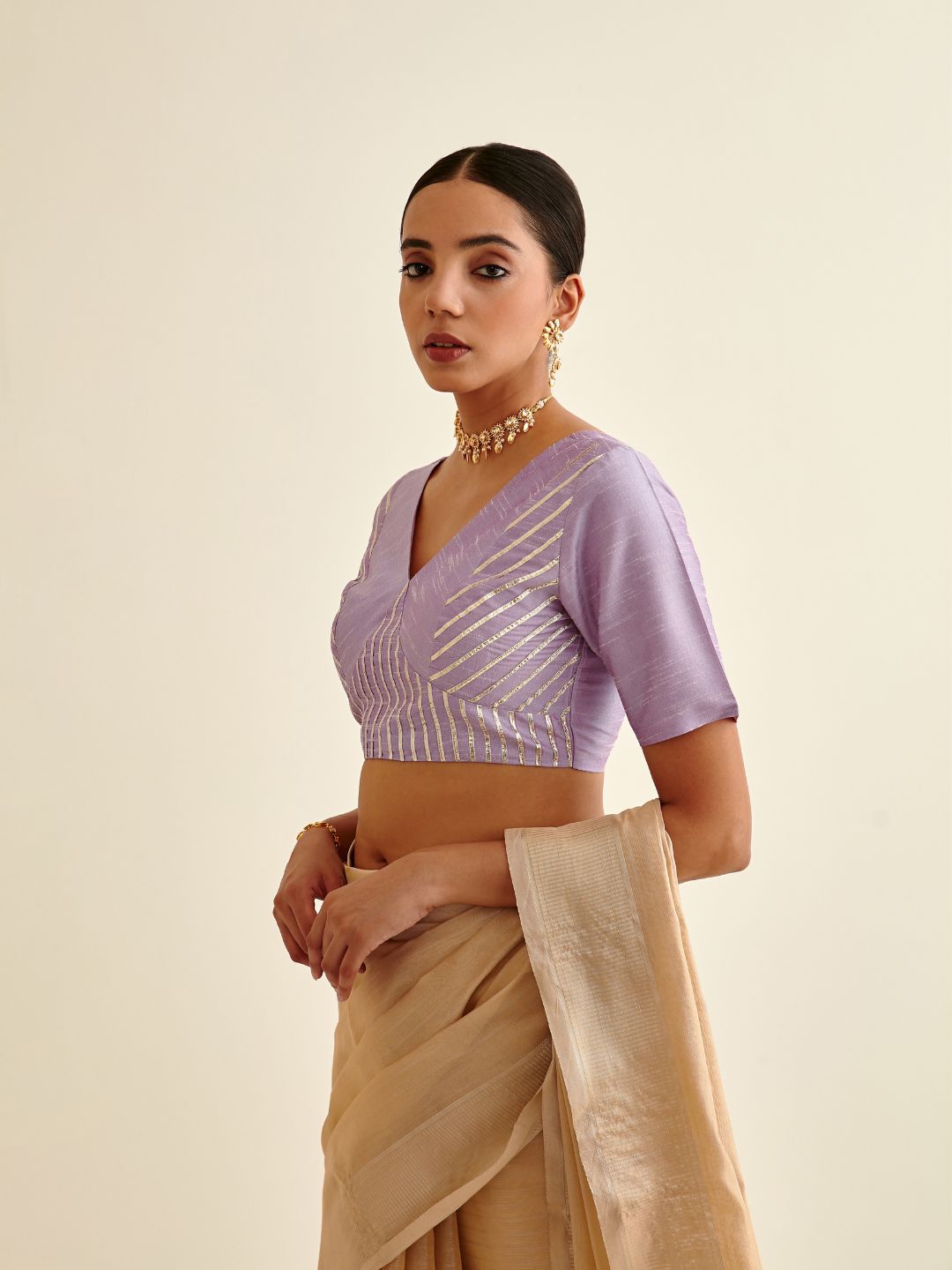 Banarasi blouse with gota patti design-Light orchid