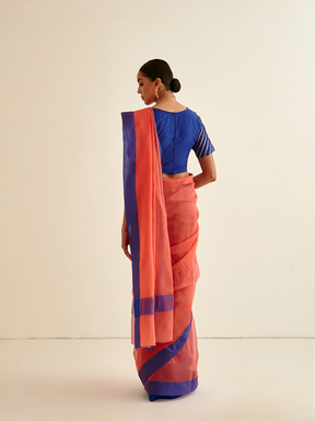 Banarasi woven sari with contrasting- Dark Coral Pink