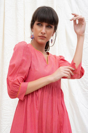 Punch Pink Mangalgiri Gathered Kurta With Pants